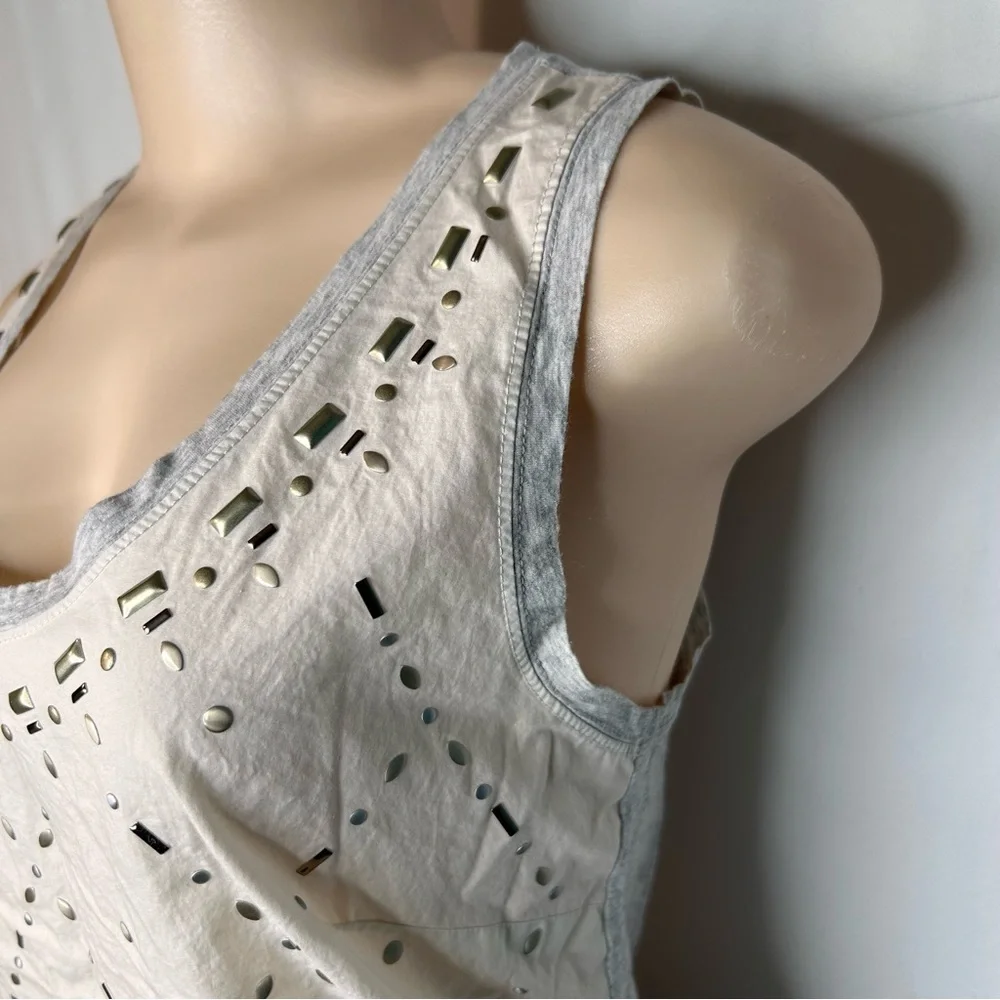 J.Crew Cream Gray Gold Studded Sleeveless Top 100% Cotton Tank Top Size XS